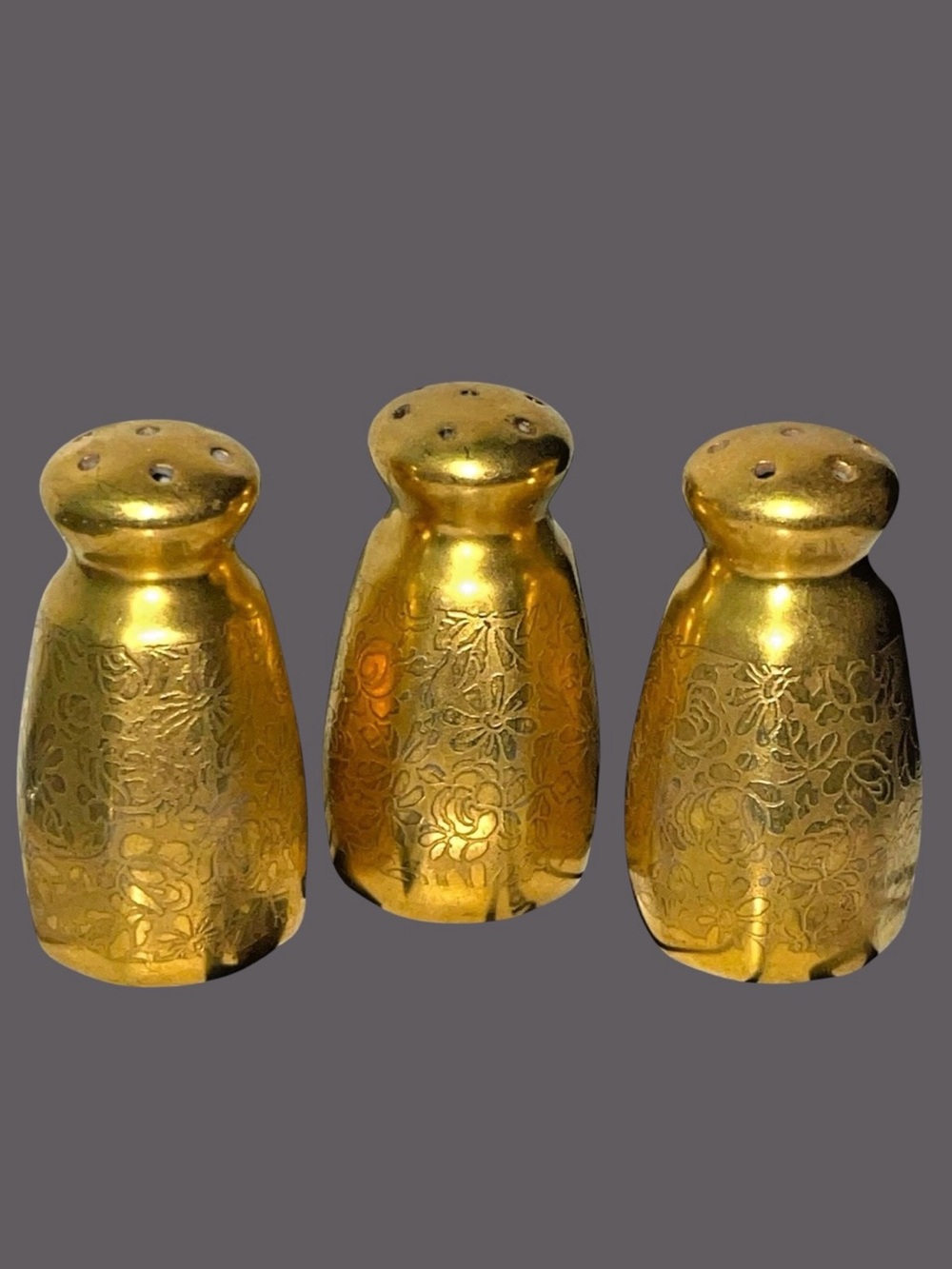 Lot of 3 Pickard Plain Encrusted Gold Salt & Pepper Shakers Circa 1933-1934 READ